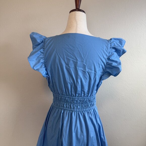 Abercrombie & Fitch Blue Flare Sleeve Midi Dress Size Small Petite - Picture 5 of 8